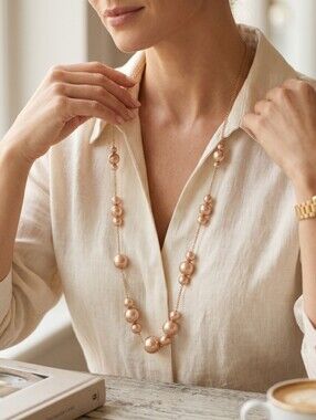 J. Crew Long Champagne Pearl Station Necklace